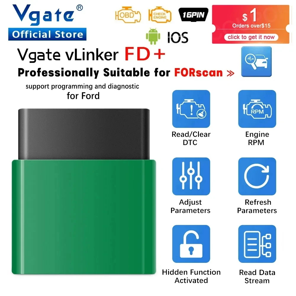 Car Diagnostic Tool Full System - Автомобильный диагностический сканер Vgate vLinker FD